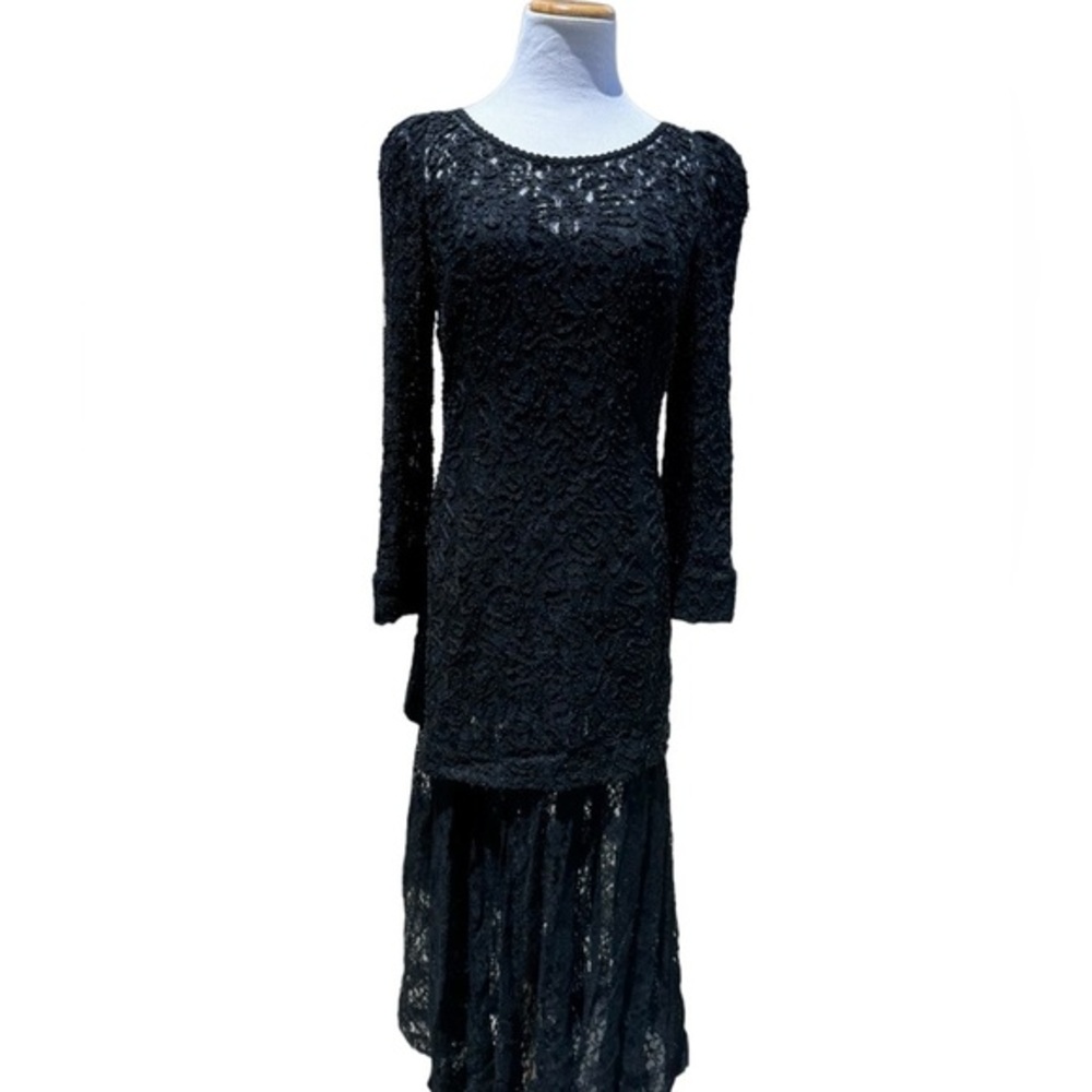 NWT Vintage Marie St. Claire Beaded Black Evening Gown Size 10